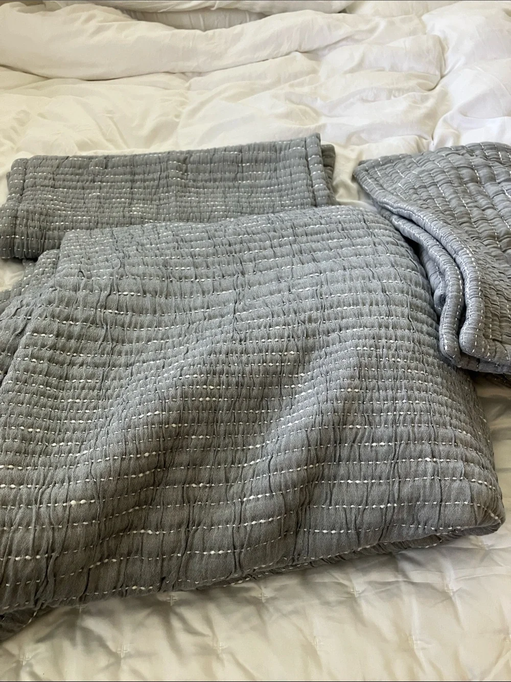 Quince organic cotton channel stitch, coverlet set king/California king blue